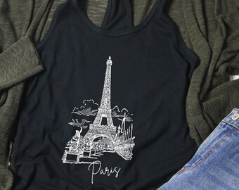 Paris Tank Top, Paris Travel, Francja Tank Top, Paris Tee, Francja Damski Ideal Racerback Tank