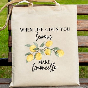 When Life Gives You Lemons, Make Limoncello Tote Bag, Italy Lemons Shoulder Bag, Limoncello Tote Bag, %100 Cotton Natural Canvas Tote Bag