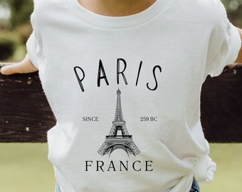 Kids Paris France T Shirt, Youth Paris Eiffel Shirt, Travel France Crewneck Kids Heavy Cotton Tee