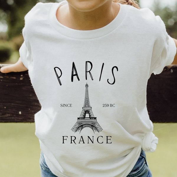 Kids Paris France T Shirt, Youth Paris Eiffel Shirt, Travel France Crewneck Kids Heavy Cotton Tee