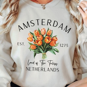 Amsterdam  Sweatshirt, Amsterdam Tulips Sweatshirt, Travel  Netherlands Crewneck, Unisex Heavy Blend Crewneck Sweatshirt