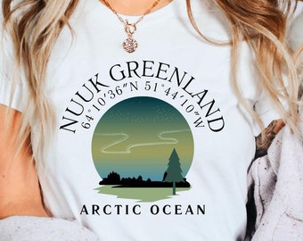 Camiseta de Nuuk Groenlandia, Océano Ártico, Reino de Dinamarca, camiseta unisex de viaje con cuello redondo
