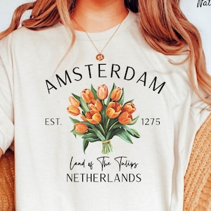 Amsterdam T Shirt, Floral Amsterdam T shirt, Amsterdam Tulip Shirt, Unisex Soft and Comfortable T shirt