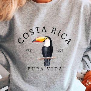 Costa Rica Sweatshirt, Aesthetic Trendy Travel Destination Gift, Toucan Bird Pullover, Unisex Crewneck Pullover