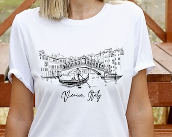 T-shirt Italie, chemise Venise, t-shirt voyage Italie, chemise Italie, t-shirt canaux de Venise, souvenir Italie, t-shirt voyage Italie col rond