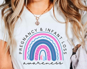 Camiseta arco-íris com tema de gravidez e perda infantil, mês de outubro, rosa e azul, para conscientização do amor eterno, camiseta unissex