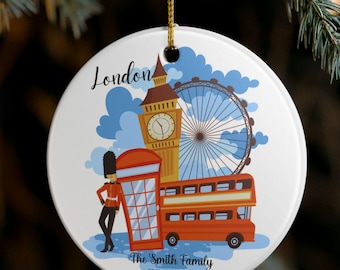 Custom London Christmas Ornament, London Travel Souvenir Ornament, London Christmas Ornament, England Gift Ornament