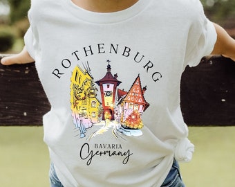 Camiseta infantil de Rothenburg, Alemanha, camiseta juvenil da Baviera, camiseta da Alemanha, camiseta infantil unissex de gola redonda, camiseta infantil de algodão grosso.
