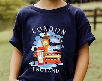 Kids London England T Shirt, Youth London Shirt, Travel Crewneck Kids Heavy Cotton Tee