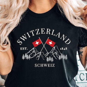 Switzerland Shirt, Switzerland Travel Gift, Swiss Flag T Shirt, Unisex Crewneck Swiss Shirt Gift