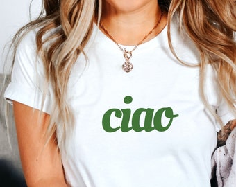 Camiseta italiana Ciao, camiseta Ciao, camisa Ciao, camisa italiana Ciao, camiseta fofa Yes, camiseta unissex de gola redonda, macia e confortável