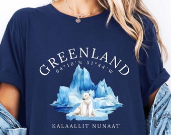 T-shirt Groenland, Noordelijke IJszee, shirt ijsbeer, shirt Koninkrijk Denemarken, uniseks reizen T-shirt met ronde hals