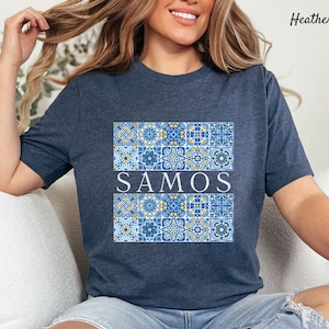 Samos Greece Tshirt, Greek Colors Tiles  T Shirt, Greece Shirt, Samos Island Greek Islands Tee, Unisex Soft Comfortable Shirt