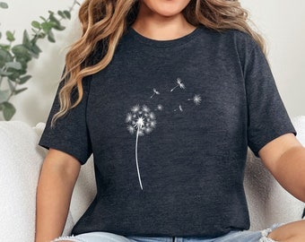 Camisa de diente de León mujeres, camiseta de flores de viento, camisa de flores silvestres, camiseta de flores de viento, camiseta de flores en la naturaleza, camisa de meditación unisex