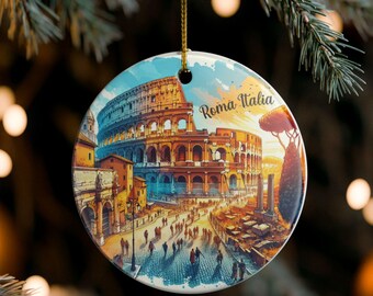 Rome Italy Christmas Ornament, Italy Watercolor  Christmas Ornament, Italy Gift Ceramic Ornament
