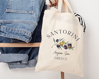 Santorini Tote Bag, Bachelorette Party Greece Tote Bag, Greek Tote Bag, Greece Gift, Greek Island   %100 Cotton Natural Canvas Tote Bag