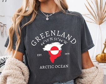 Greenland Shirt, Greenland Map , Flag Style, Country Shirt, Greenland  Unisex Comfort Colors T-shirt