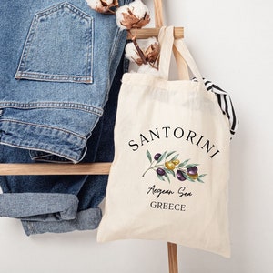 Santorini Tote Bag, Bachelorette Party Greece Tote Bag, Greek Tote Bag, Greece Gift, Greek Island   %100 Cotton Natural Canvas Tote Bag