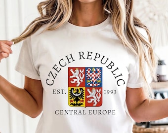 Camiseta de la República Checa, Camiseta de la República Checa, Camiseta del Orgullo Checo, Camiseta unisex supersuave y cómoda con el escudo de armas de la República Checa.