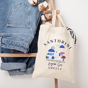 Santorini Tote Bag, Greece Tote Bag, Greek Tote Bag, Greece Gift, Greek Island  Shoulder Bag,  %100 Cotton Natural Canvas Tote Bag