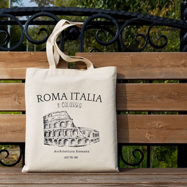 Roma Italia Tote Bag, %100 Cotton Natural Canvas Tote Bag , Rome Italy Landmark Travel Shoulder Bag