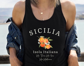 Italian Gift, Italy Tank Top, Sicilia Island, Sicily Shirt, Sicilia Oranges, Southern Italy Women's Ideal Racerback Tank Top