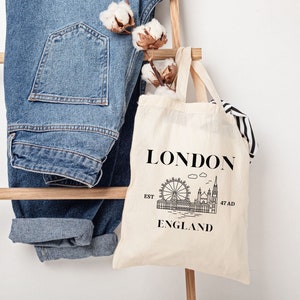 London Tote Bag, England Tote Bag, London Gift, %100 Cotton Natural Canvas Tote Bag