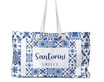 Santorini Wekender Bag, Greek Styled Weekender Bag, Greece Weekender Bag, Greece Gift, Greece Beach Bag, Gift For Her