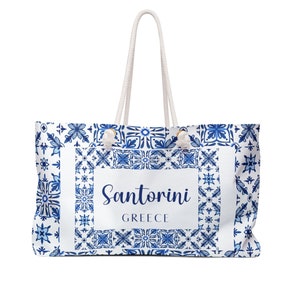 Santorini Wekender Bag, Greek Styled Weekender Bag, Greece Weekender Bag, Greece Gift, Greece Beach Bag, Gift For Her