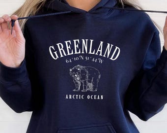 Bluza z kapturem Greenland, bluza z kapturem Arktic Ocean, prezent z Danii, unisexowa bluza z kapturem z grubej mieszanki