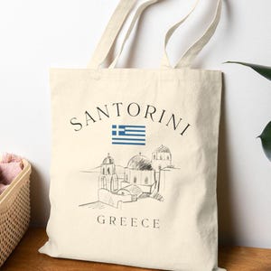 Santorini Tote Bag, Greece Tote Bag, Greek Tote Bag, Greece Gift, Greek Island  Shoulder Bag,  %100 Cotton Natural Canvas Tote Bag