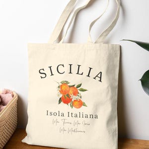 Italy Shoulder Bag, Italy Tote Bag, Sicilia Tote, Sicily Oranges Bag , Italy Gift, %100 Cotton Natural Canvas Tote Bag
