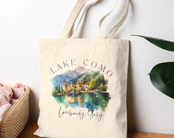 Bolso de Italia, Bolso tote de Italia, Bolso del Lago de Como, Regalo de Italia, Bolso de hombro del Lago de Como, Bolso tote de lona natural 100% algodón