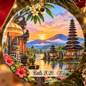Adorno navideño personalizado de Bali, Indonesia, adorno de recuerdo de viaje de Bali, decoración de árbol de cerámica de Bali