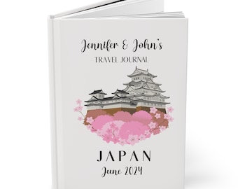 Carnet de voyage personnalisé au Japon, agenda personnalisé Japon, carnet de vacances avec fleurs de cerisier japonais, agenda de voyage à couverture rigide