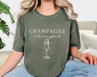 Camiseta Champagne Please, camiseta francesa Champagne s'il vous plait, camiseta unisex con colores cómodos para beber en Francia
