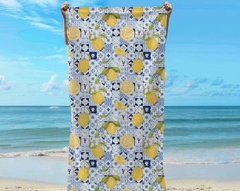 Toalla de playa estilo italiano, recuerdo de viaje estilo Costa Amalfitana, verano, toalla estampada con limones