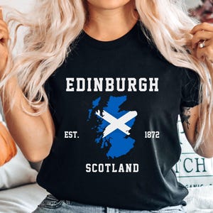 T-shirt d'Édimbourg, chemise d'Édimbourg en Écosse au Royaume-Uni, chemise de carte d'Écosse, t-shirt unisexe doux et confortable à col rond d'Édimbourg