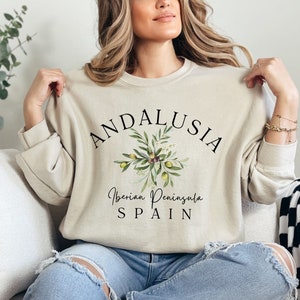Andalucia Sweatshirt, Spain Sweater, Andalucia Olives Spain Pullover Unisex Soft and Comfortable Crewneck Pullover