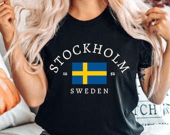 Maglietta Stoccolma Svezia, regalo con bandiera svedese, maglietta unisex morbida e confortevole
