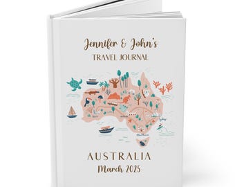 Custom Australia Travel Journal, Personalized Journal, Vacation Notebook with Australia Map, Hardcover Journal Matte
