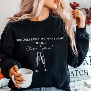 Sudadera elegante con champán, suéter moderno con champán para amantes del champán, regalo para amantes del champán, sudadera unisex de cuello redondo