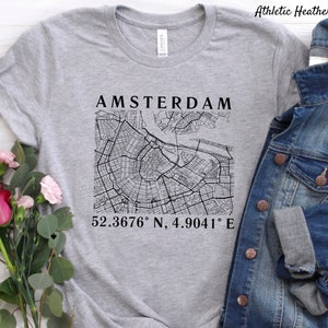Amsterdam T-Shirt, Amsterdam Karte Shirt, Amsterdam Koordinaten, Niederlande Geschenk Souvenir, weiches Unisex Tshirt, Niederlande Tshirt