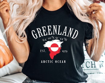 Camiseta de Groenlandia, Océano Ártico, Reino de Dinamarca, Camiseta unisex de viaje con cuello redondo