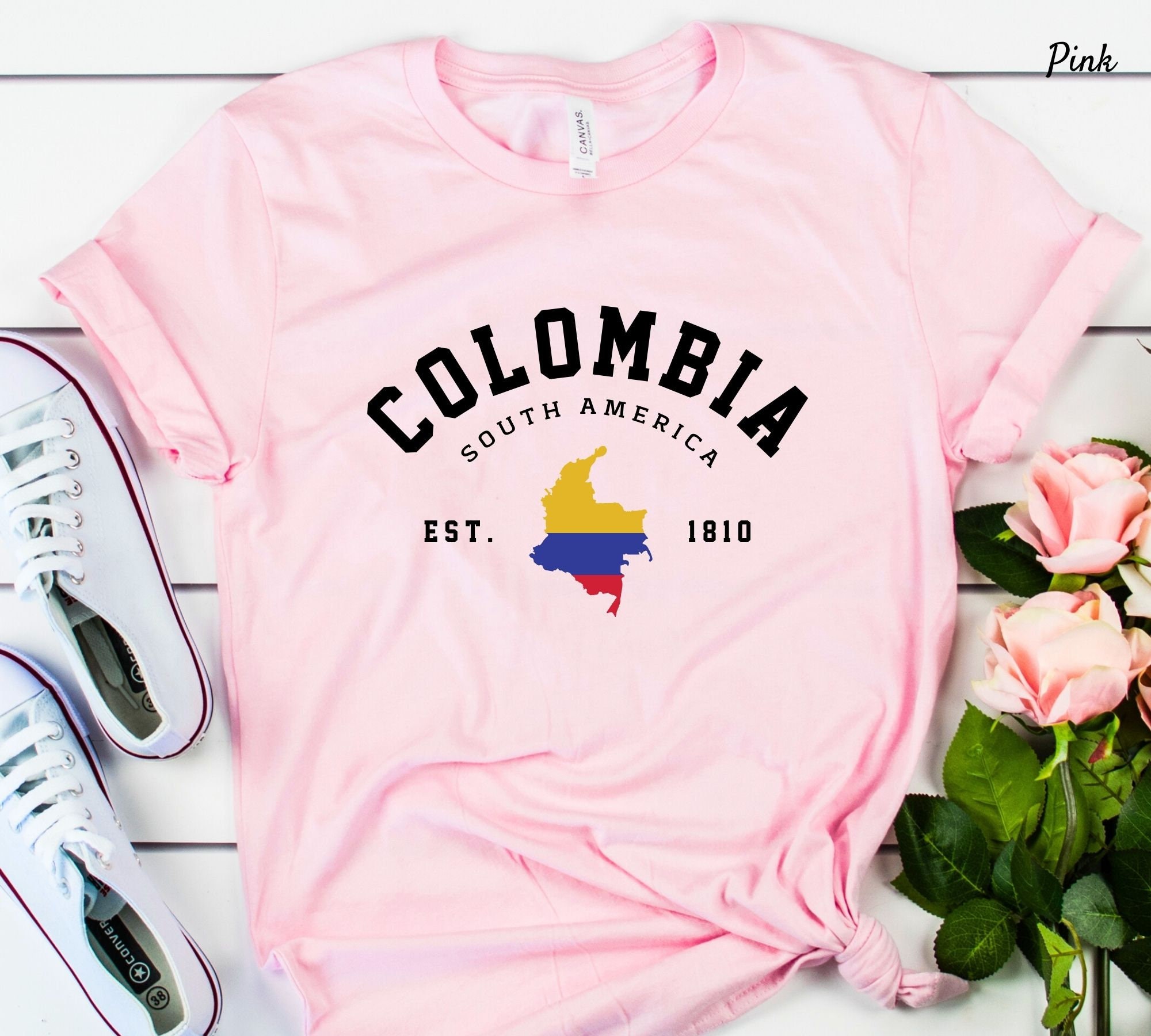 T-shirt Colombia Threadrock Con Bandiera Di Bogotà – 100% Cotone Uomo Taglie S-3XL