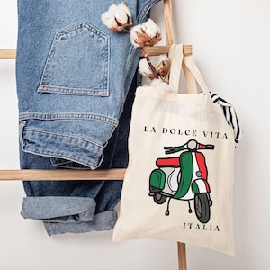 Italy Tote Bag, Italian Gift Tote Bag, Travel Italy La Dolce Vita Shoulder Bag,  %100 Cotton Natural Canvas Tote Bag
