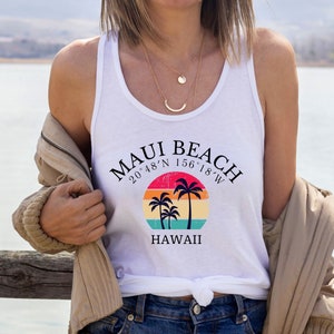 Maui Hawaii Strand Tank Top, Hawaii Liebhaber Geschenk, Maui Reise Souvenir, Ideales Racerback Tank Top für Frauen