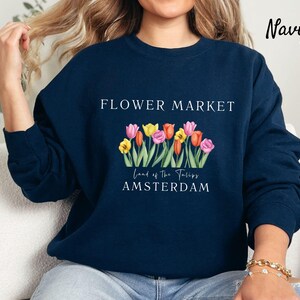 Amsterdam Flower Market Sweatshirt, Amsterdam Travel, Netherlands Sweatshirt, Travel Crewneck, Unisex Heavy Blend Crewneck Sweatshirt
