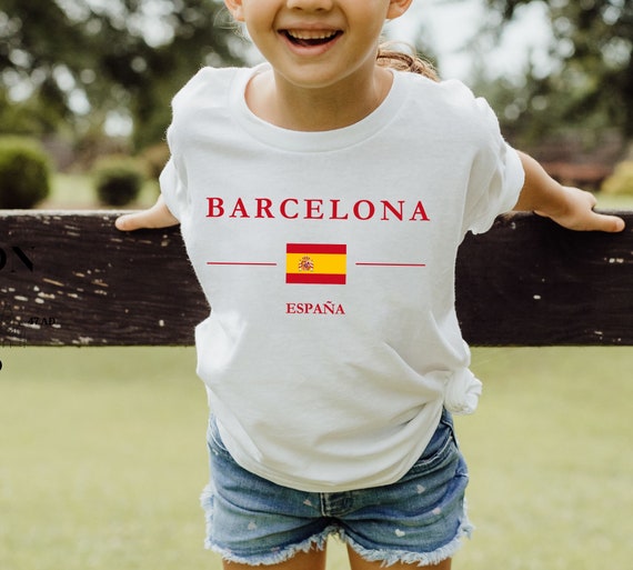 Camiseta de Barcelona para ninos camiseta juvenil de Espana regalo de viaje a Espana camiseta de algodon pesado para ninos con cuello redondo de algodon unisex Etsy Espana