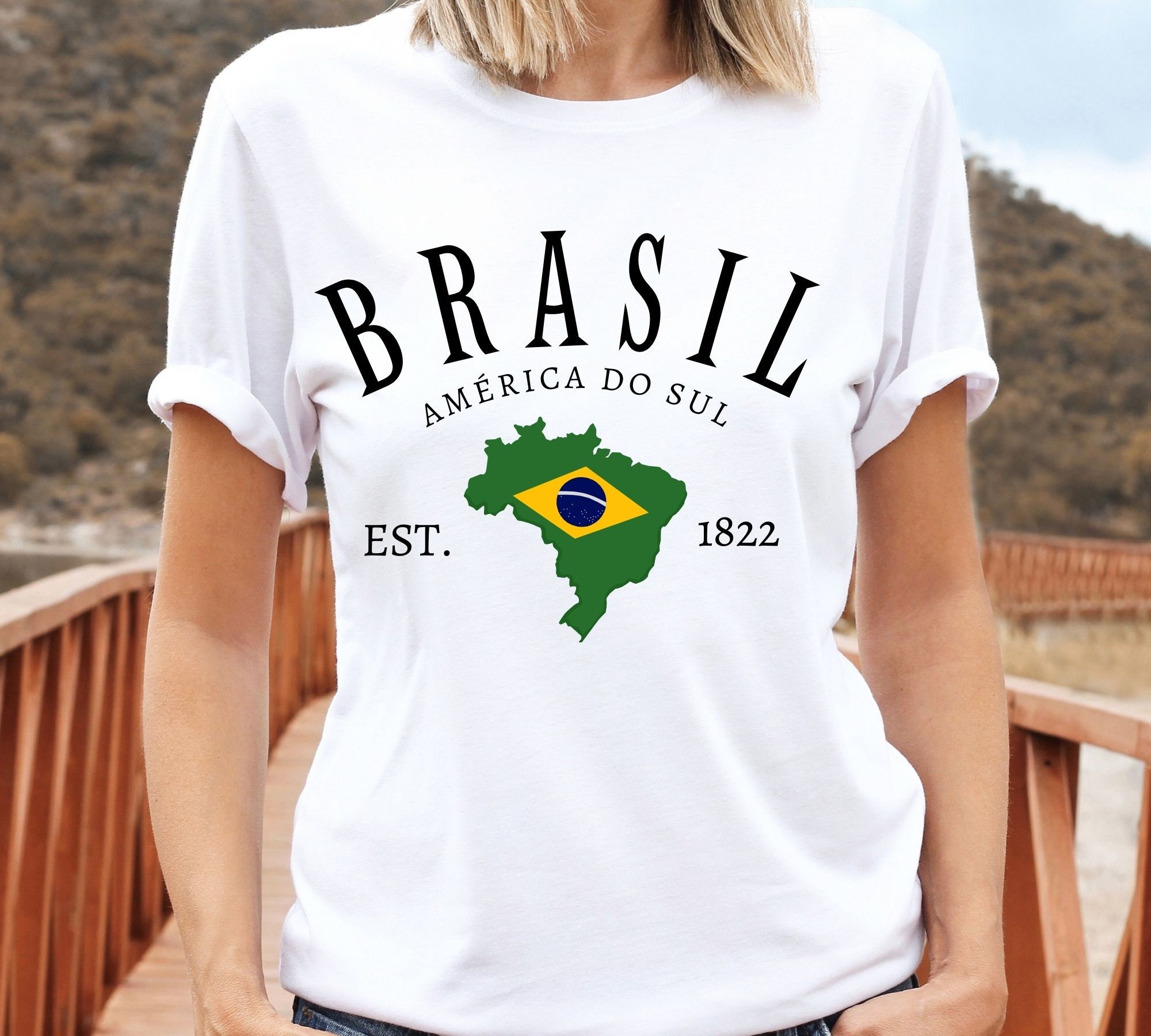 Brazil Women's Baby Tee, Brasil Soccer Ringer T Shirt, Navy Jersey T-shirt  With Brazilian Flag and Stars 